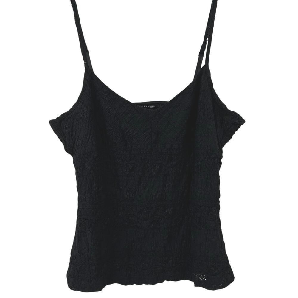 Pierre Cardin Y2K Black LaceTextured Tank Top Whimsigoth Grunge Sleeveless M